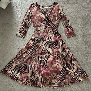 Avital Pink and Brown Size Large Animal Print Wrap Dress